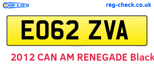EO62ZVA are the vehicle registration plates.