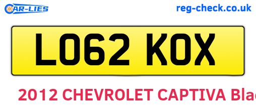 LO62KOX are the vehicle registration plates.