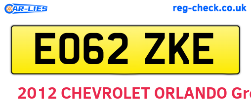 EO62ZKE are the vehicle registration plates.