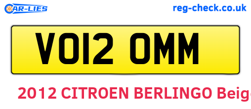 VO12OMM are the vehicle registration plates.