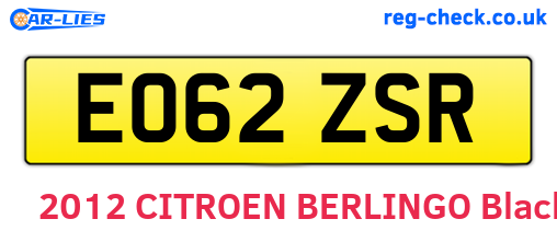 EO62ZSR are the vehicle registration plates.
