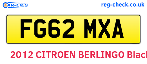 FG62MXA are the vehicle registration plates.
