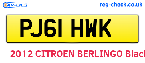 PJ61HWK are the vehicle registration plates.