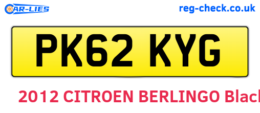 PK62KYG are the vehicle registration plates.
