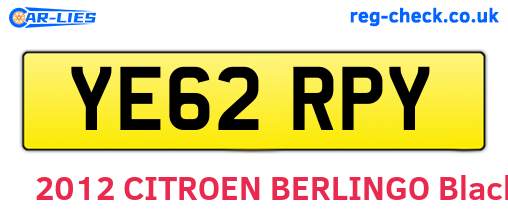 YE62RPY are the vehicle registration plates.