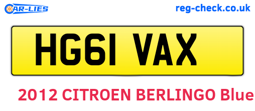 HG61VAX are the vehicle registration plates.
