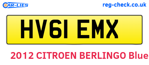HV61EMX are the vehicle registration plates.