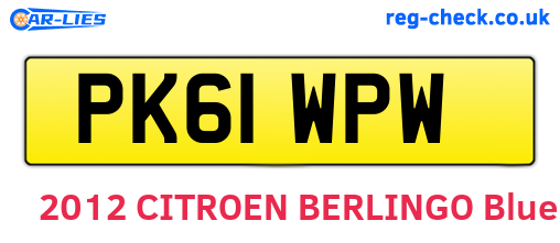 PK61WPW are the vehicle registration plates.