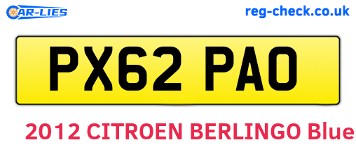 PX62PAO are the vehicle registration plates.