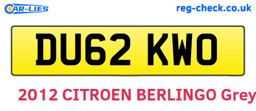DU62KWO are the vehicle registration plates.