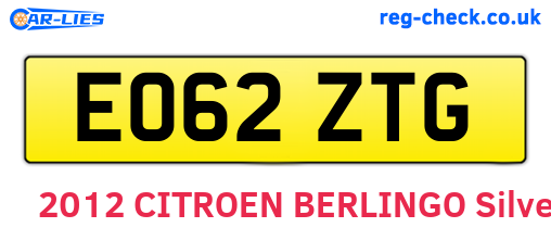 EO62ZTG are the vehicle registration plates.