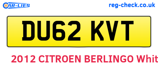 DU62KVT are the vehicle registration plates.