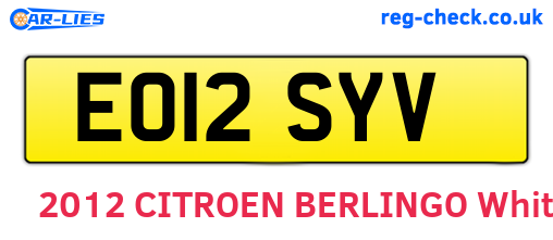 EO12SYV are the vehicle registration plates.