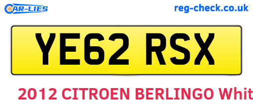 YE62RSX are the vehicle registration plates.