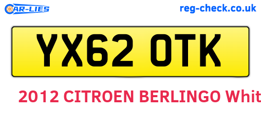 YX62OTK are the vehicle registration plates.