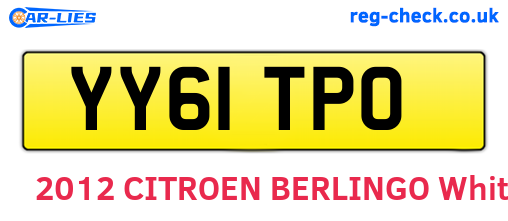 YY61TPO are the vehicle registration plates.