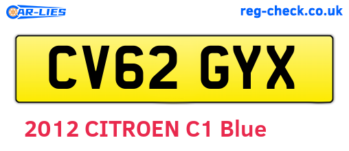 CV62GYX are the vehicle registration plates.