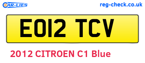 EO12TCV are the vehicle registration plates.
