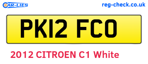 PK12FCO are the vehicle registration plates.