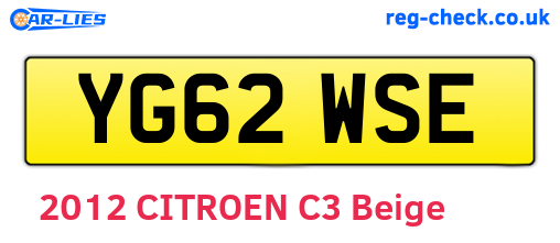 YG62WSE are the vehicle registration plates.