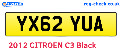 YX62YUA are the vehicle registration plates.
