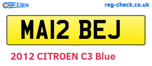 MA12BEJ are the vehicle registration plates.