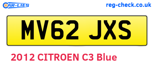 MV62JXS are the vehicle registration plates.