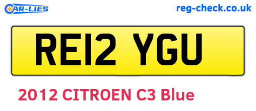 RE12YGU are the vehicle registration plates.