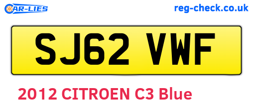 SJ62VWF are the vehicle registration plates.