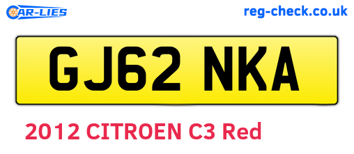 GJ62NKA are the vehicle registration plates.