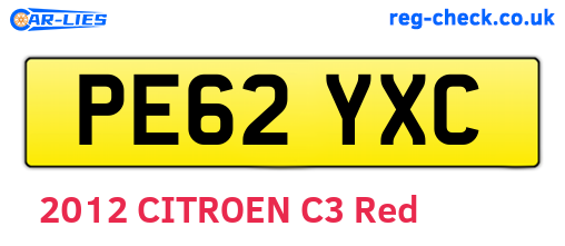 PE62YXC are the vehicle registration plates.