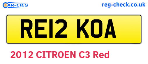 RE12KOA are the vehicle registration plates.