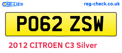 PO62ZSW are the vehicle registration plates.