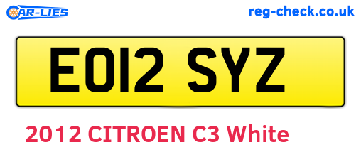 EO12SYZ are the vehicle registration plates.