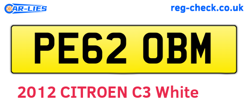 PE62OBM are the vehicle registration plates.