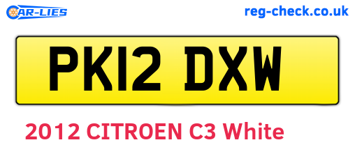 PK12DXW are the vehicle registration plates.