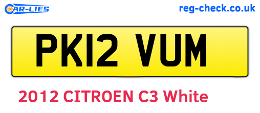 PK12VUM are the vehicle registration plates.