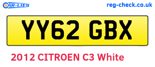 YY62GBX are the vehicle registration plates.