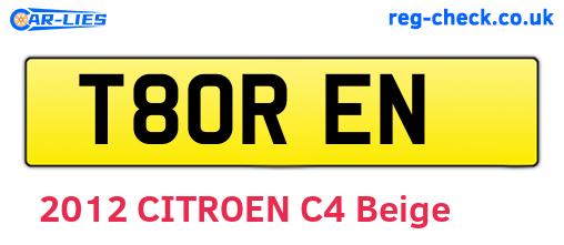 T80REN are the vehicle registration plates.
