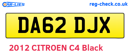 DA62DJX are the vehicle registration plates.