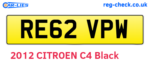 RE62VPW are the vehicle registration plates.