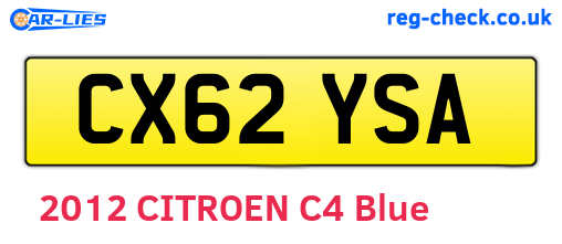 CX62YSA are the vehicle registration plates.