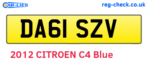 DA61SZV are the vehicle registration plates.