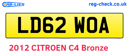 LD62WOA are the vehicle registration plates.