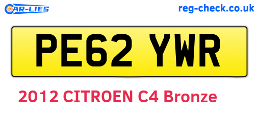 PE62YWR are the vehicle registration plates.