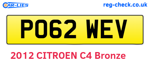 PO62WEV are the vehicle registration plates.
