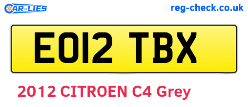 EO12TBX are the vehicle registration plates.