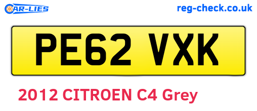PE62VXK are the vehicle registration plates.