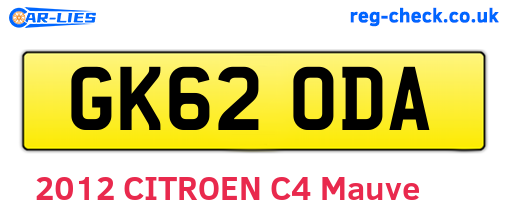 GK62ODA are the vehicle registration plates.