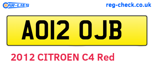 AO12OJB are the vehicle registration plates.
